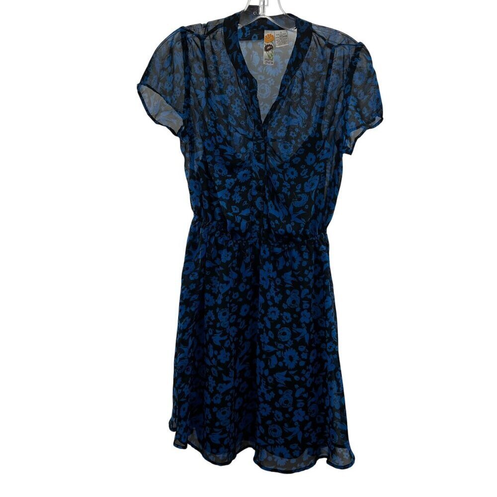 Mimi Chica Women's Short Sleeve Layered A-Line Dress Blue/Black Floral Small